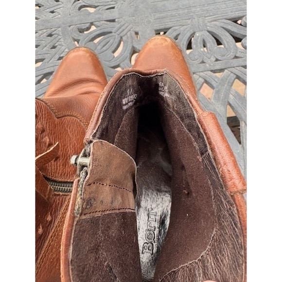 Born Womens‎ Brown Leather Studded Ankle Boots Side Zip Block Heel - Picture 7 of 9